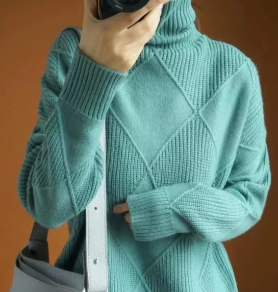 Damen Grobstrickpullover mit schickem Rollkragen und strukturiertem Muster ModeGeist