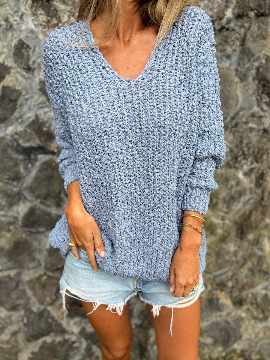 Damen Strickpullover mit V-Ausschnitt und lässigem Schnitt ModeGeist
