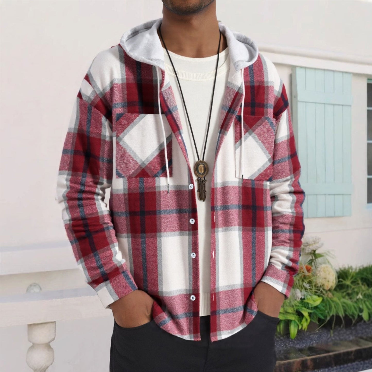 Herren Karierte Flanelljacke mit Hoodie und praktischen Taschen ModeGeist