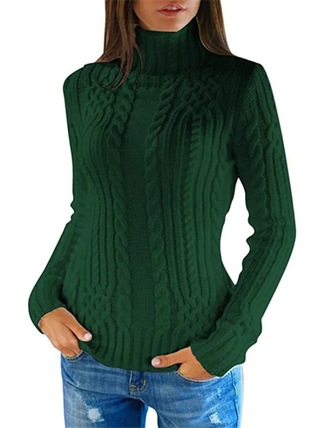 Damen Rolkragenpullover mit Zopfmuster und bequemer Passform ModeGeist