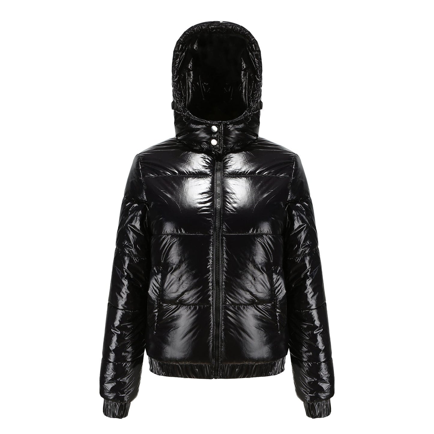 Damen Hochglänzende Steppjacke mit abnehmbarer Kapuze ModeGeist