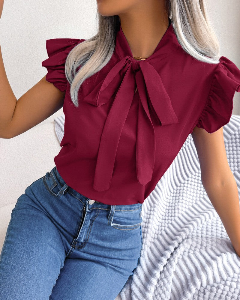Damen Bluse mit Rüschendetails und schickem Schleifenelement ModeGeist