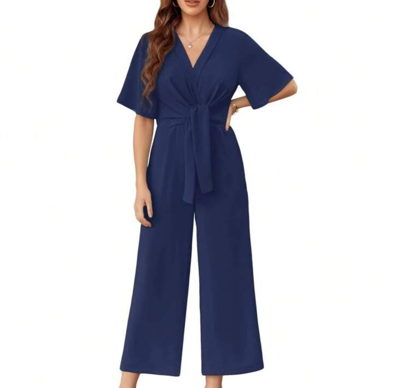 Damen eleganter Wickel-Jumpsuit mit weiten Beinen und Taillengürtel ModeGeist