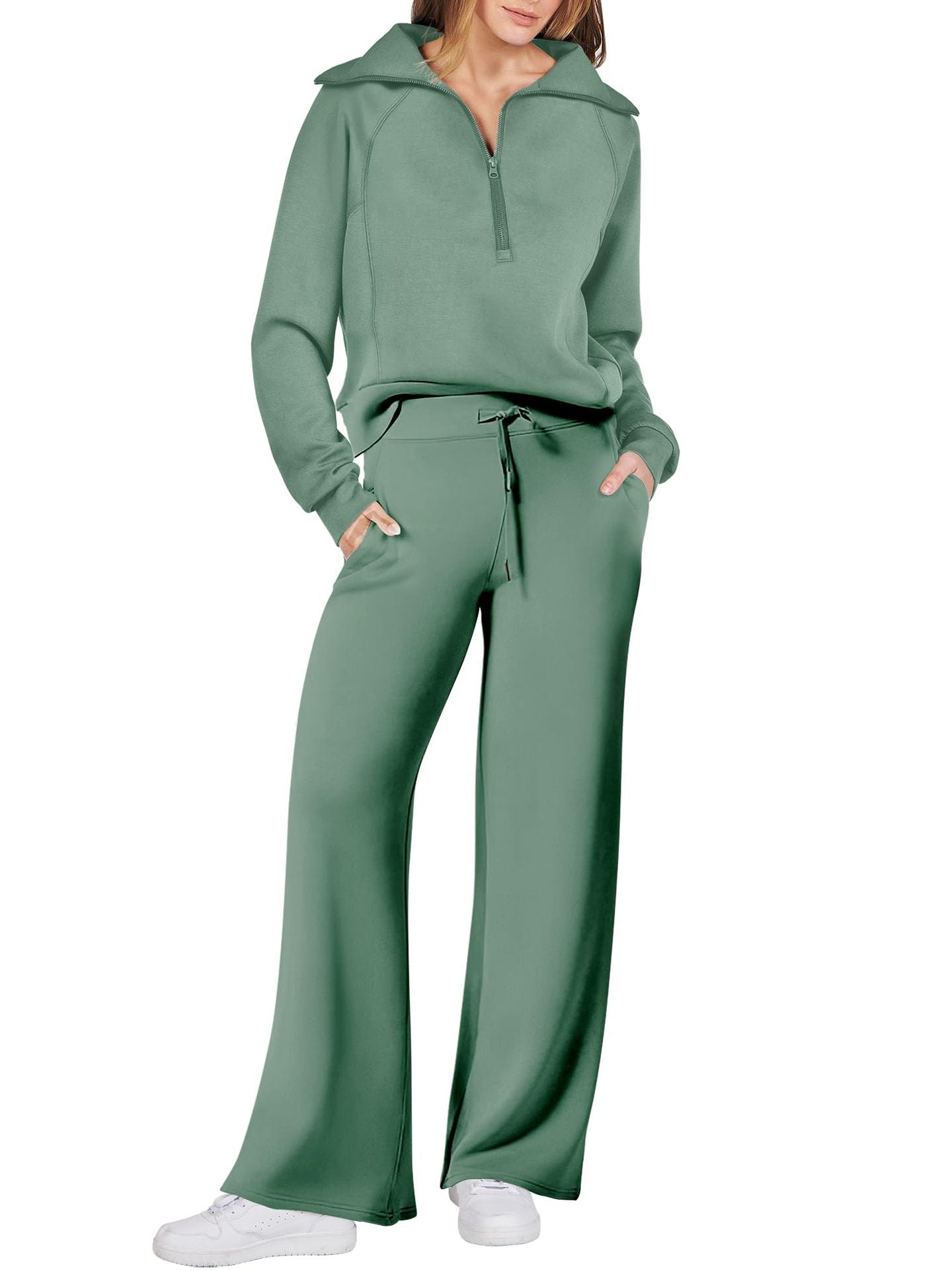 Damen lässiges Zweiteiler-Set mit Reißverschluss und Eingrifftaschen ModeGeist