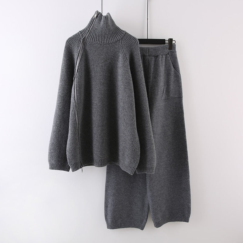 Damen Strickensemble mit Rollkragen und Reißverschluss ModeGeist
