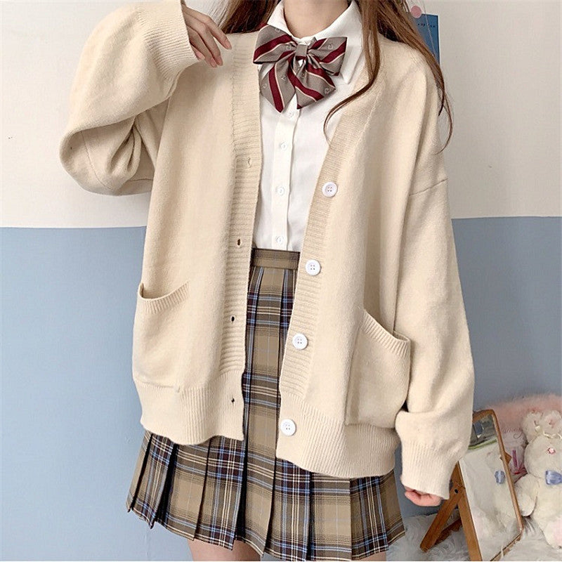 Damen Grob gestrickter Cardigan mit Taschen und V-Ausschnitt ModeGeist