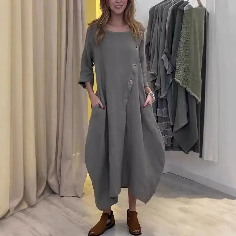Fudus lässiges Rundhals-Langarmkleid