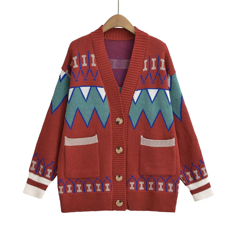Damen Strickjacke mit kreativem Muster und praktischen Taschen ModeGeist