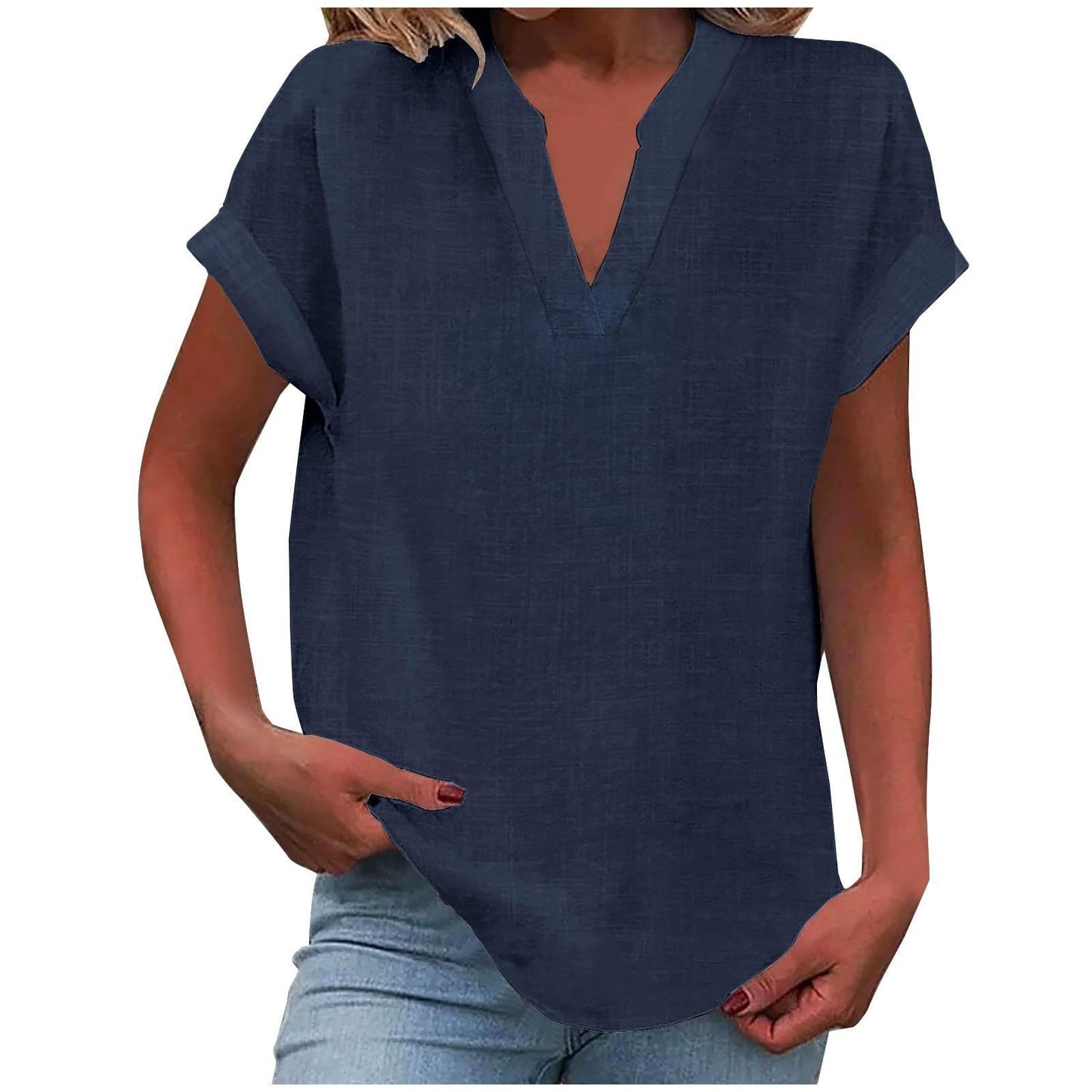 MODEGEIST Damen V-Ausschnitt Bluse Relaxed Fit Leichter Stoff Weiß