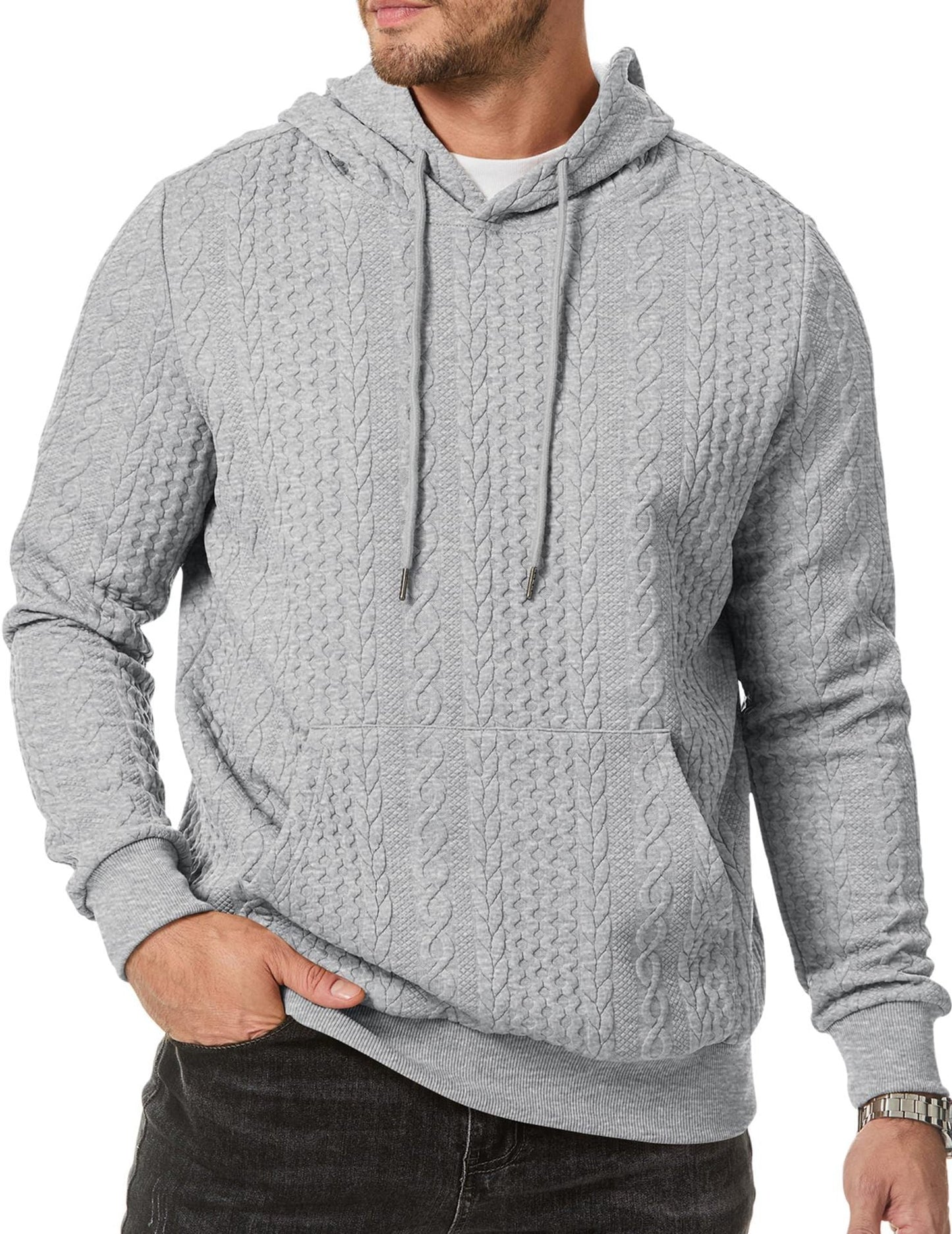 Herren Kapuzenpullover mit strukturiertem Kabelstrickmuster ModeGeist