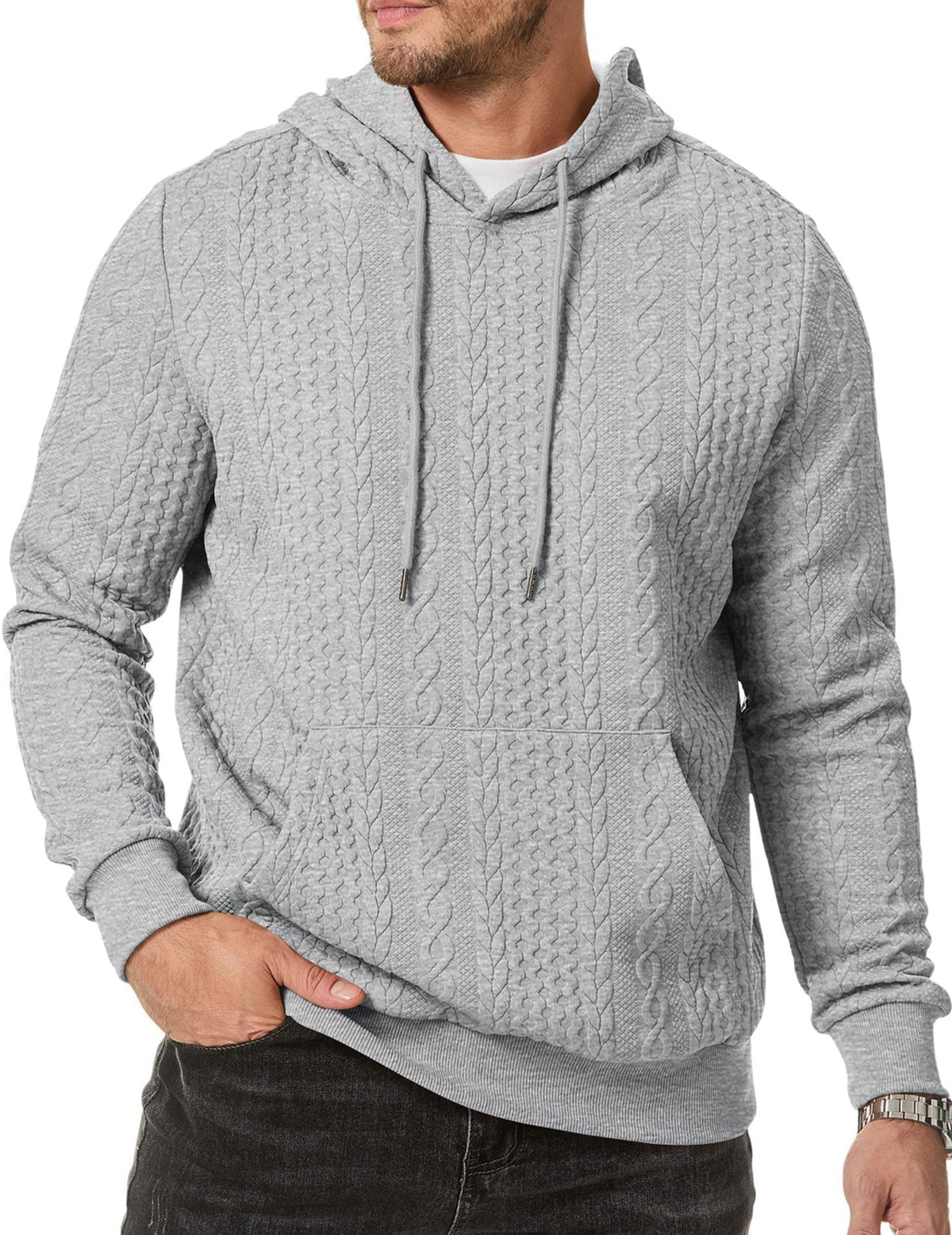 Herren Kapuzenpullover mit strukturiertem Kabelstrickmuster ModeGeist