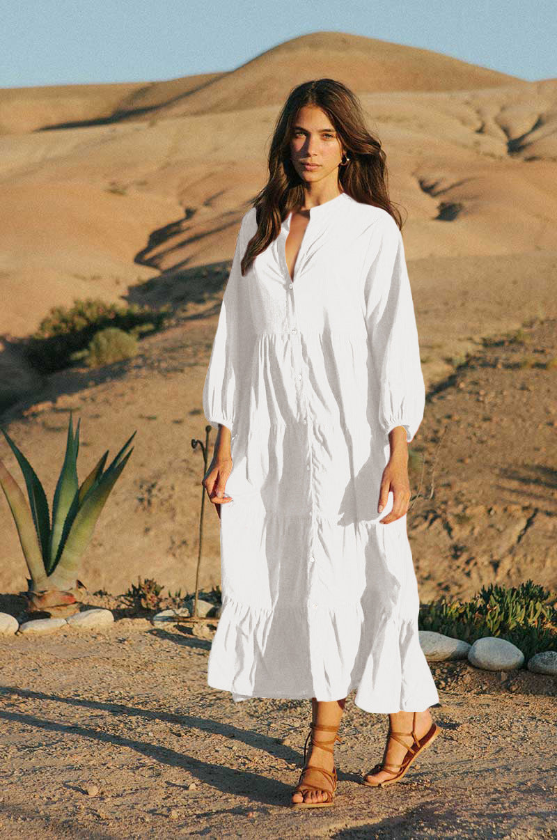 Sommerkleid für Damen, lässig mit Knopfleiste und weiten Ärmeln von MODEGEIST