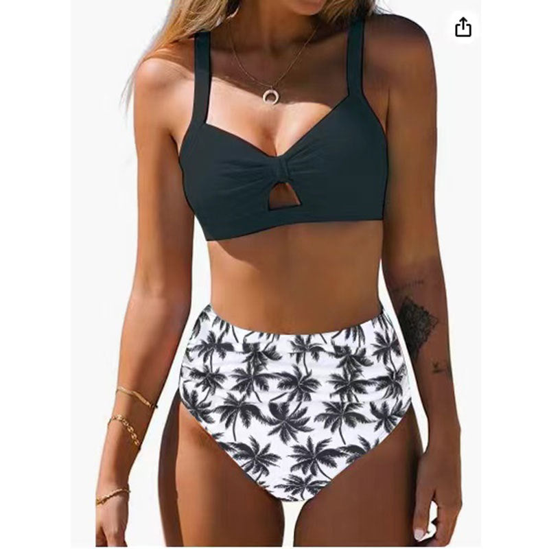 Modischer Damen-Bikini mit figurbetontem Schnitt und Blumenmuster-High-Waist-Hose