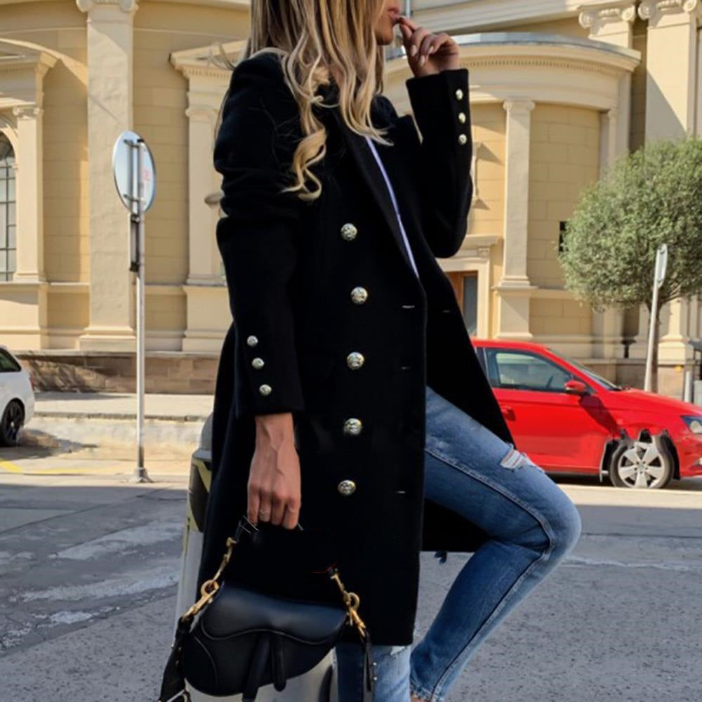 Damen eleganter Wollmantel mit doppelter Knopfleiste und modischen Details ModeGeist