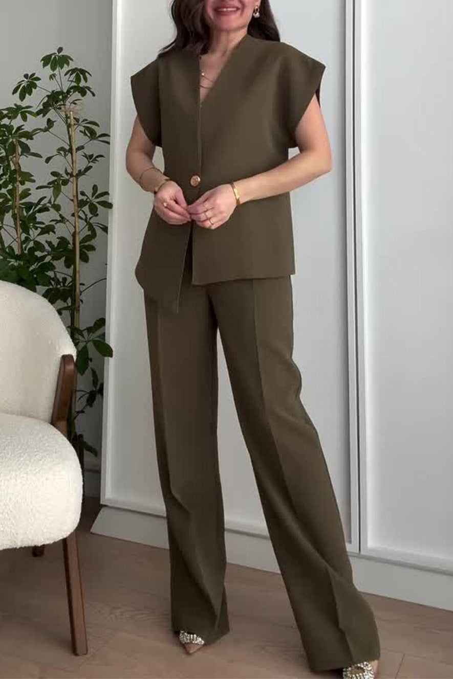 ModeGeist | V-Ausschnitt Top und Hochtaillierte Hose Zweiteiler Anzug
