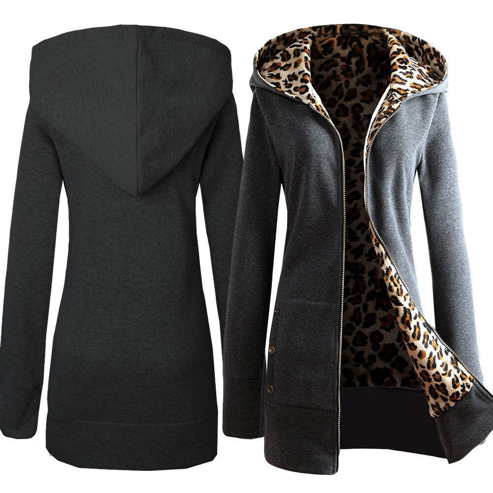 Damen Kapuzenpulloverjacke mit leopardem Innenfutter ModeGeist