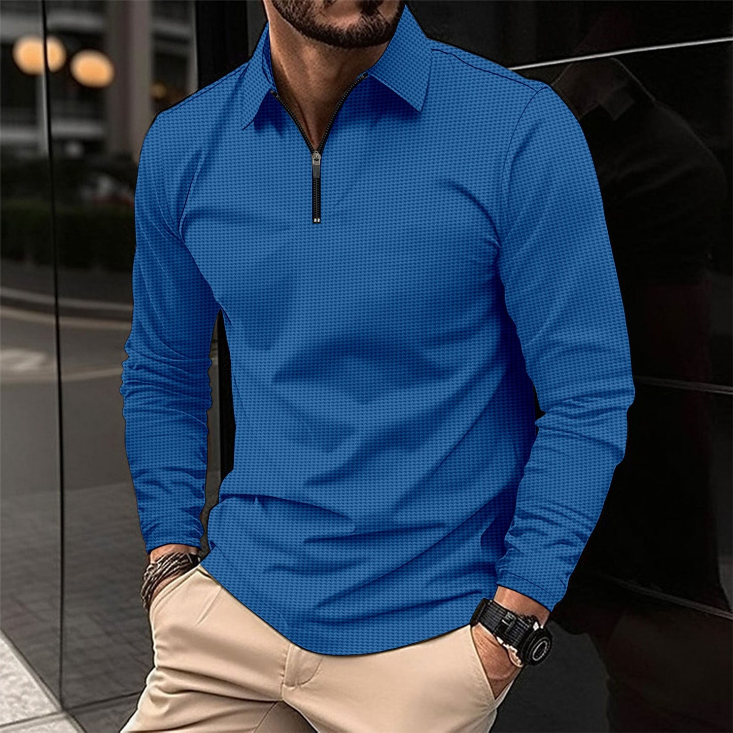 Herren Langarmshirt mit modernem Reißverschluss und strukturiertem Design ModeGeist