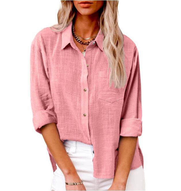 Damen lässige Leinenbluse mit kurzem Arm und Knopfdetails ModeGeist
