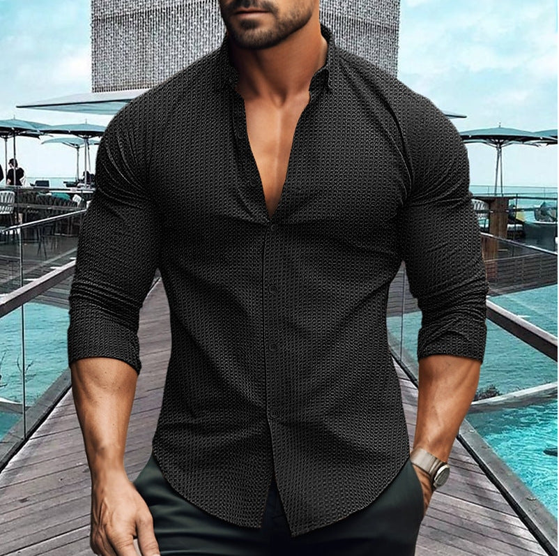 Herren elegantes Langarmhemd mit strukturiertem Muster ModeGeist