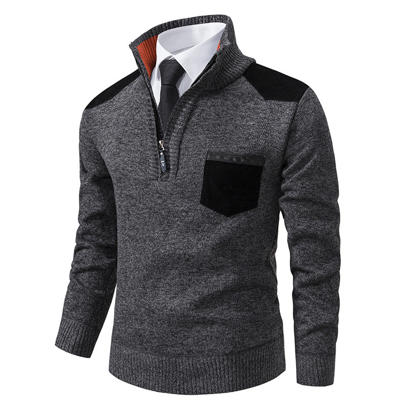 Herren eleganter Strickpullover mit Kragen und Taschen ModeGeist