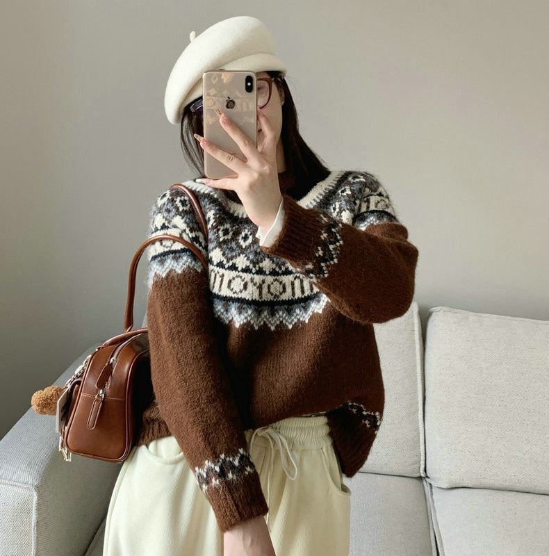 Damen Grobstrickpullover mit zeitgenössischen Norweger-Mustern ModeGeist