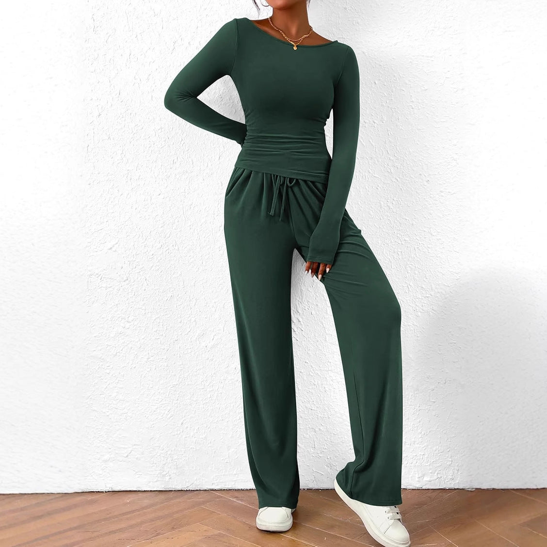 Damen elegantes und bequemes Lounge-Set mit langem Arm und elastischem Bund ModeGeist