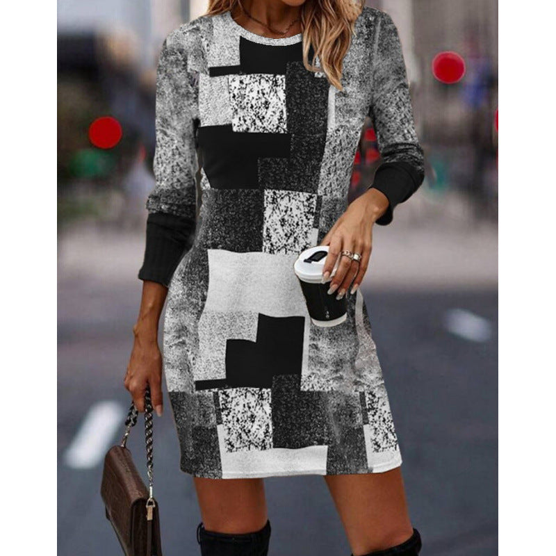 Damen Strickkleid mit modernem geometrischen Muster und langen Ärmeln ModeGeist