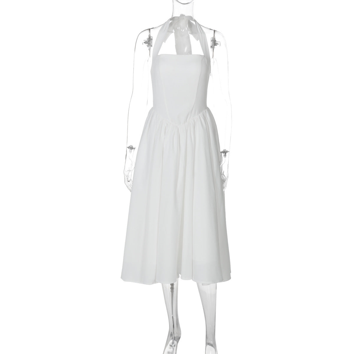 Elegantes Damen-Midikleid mit raffiniertem Neckholder-Design und fließendem Stoff von MODEGEIST