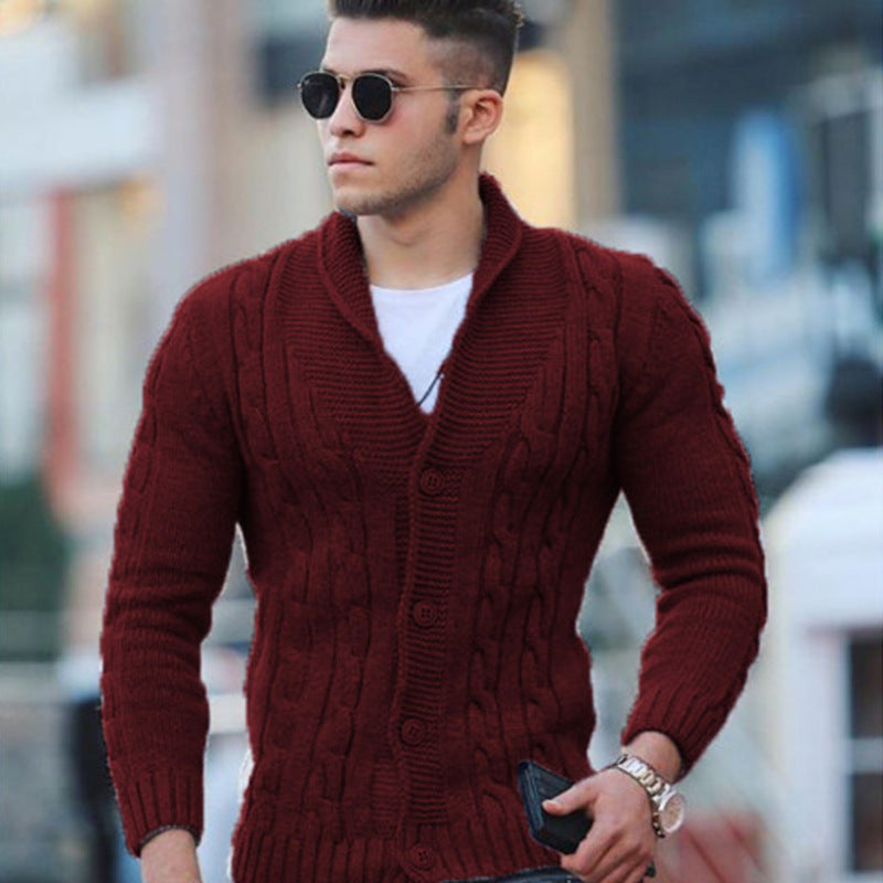 Herren Strickjacke mit einzigartigem Zopfmuster und modischem Schalkragen ModeGeist