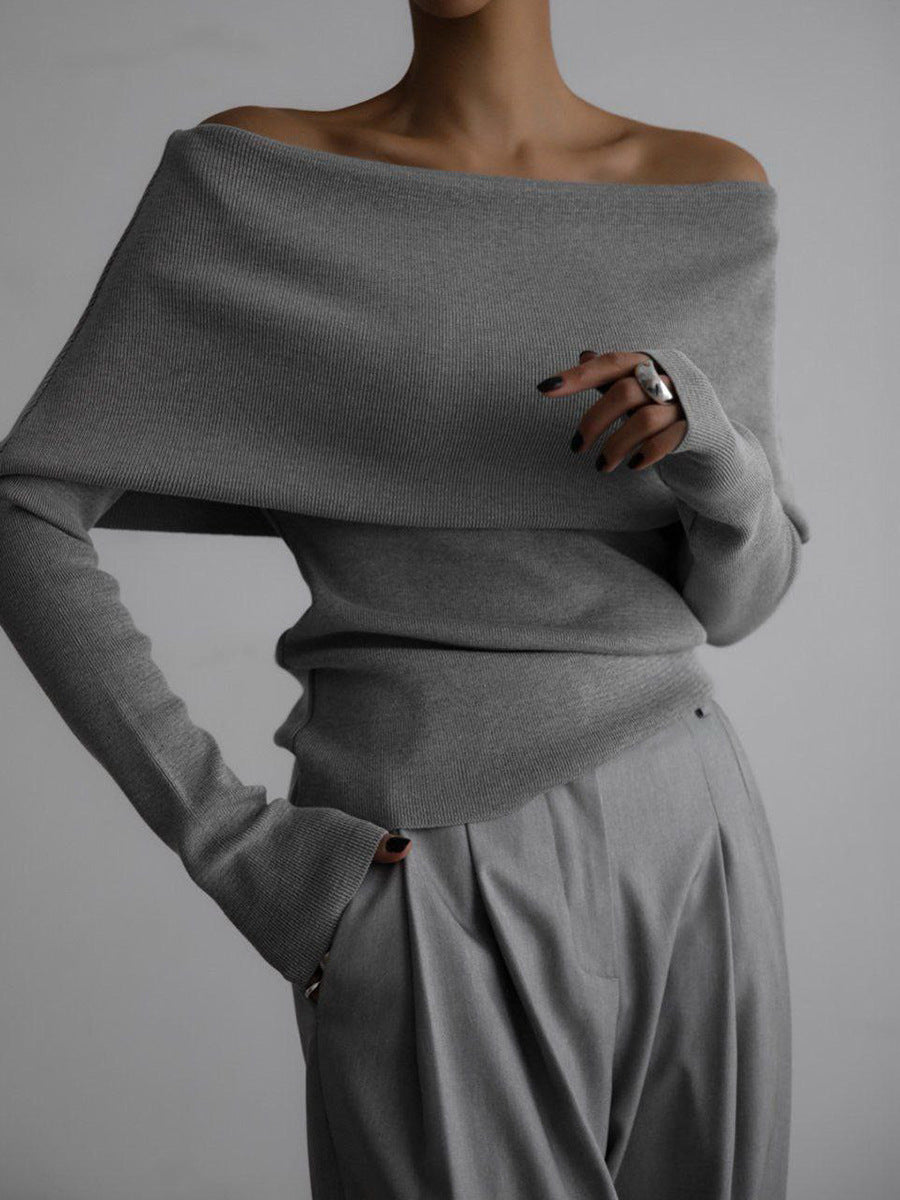 Damen Elegantes Off-Shoulder Oberteil mit geschmeidiger Textur und ausgestellten Ärmeln ModeGeist