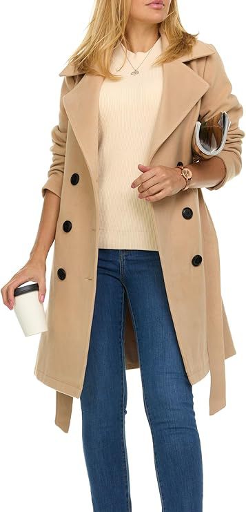 Damen Trenchcoat mit asymmetrischem Saum und breitem Kragen ModeGeist