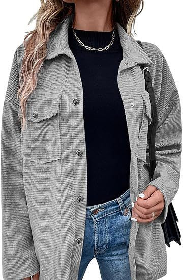 Damen Bequeme Waffel-Design Bluse mit Taschen ModeGeist