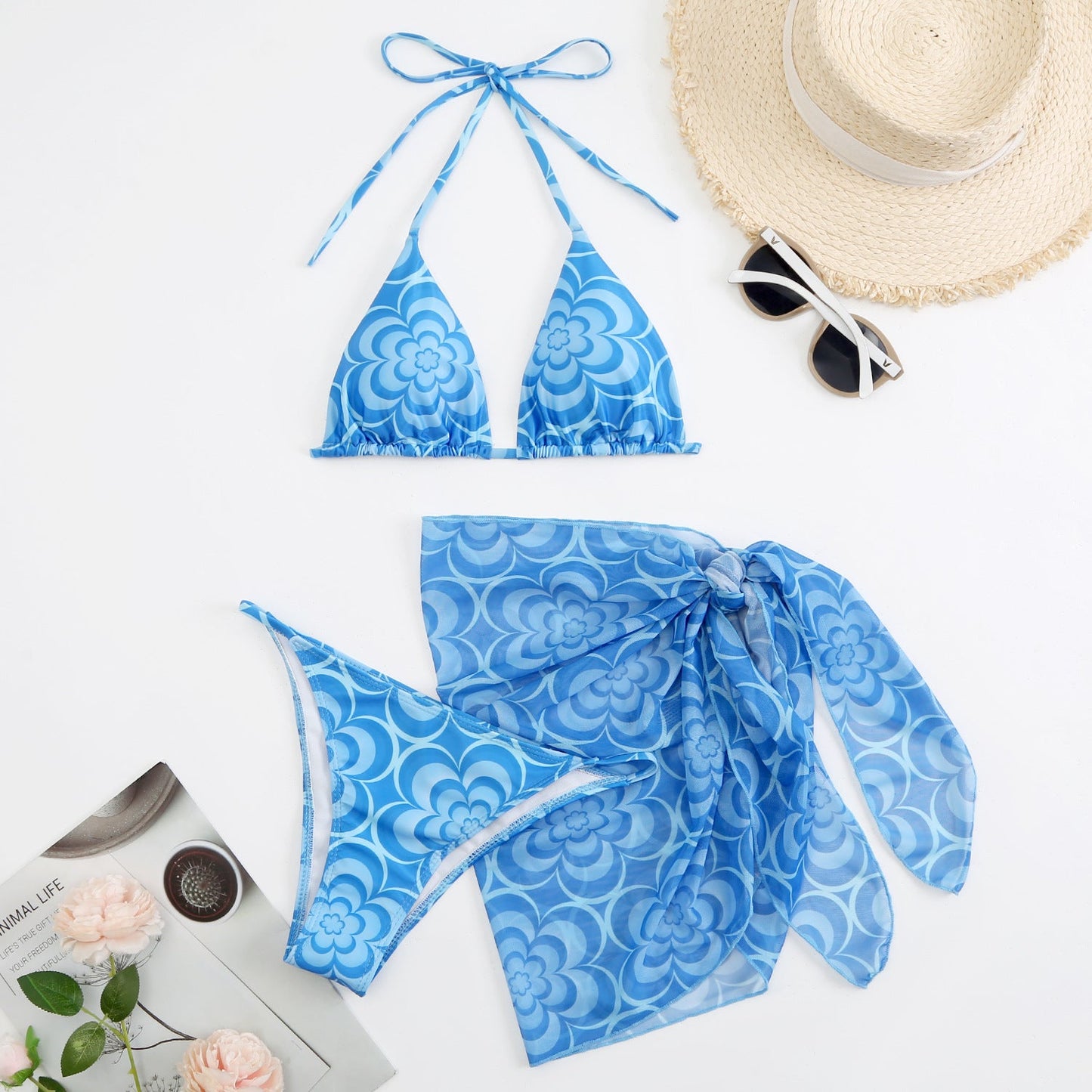 Modegeister Damen Bikini mit floralem Muster und Wickelrock