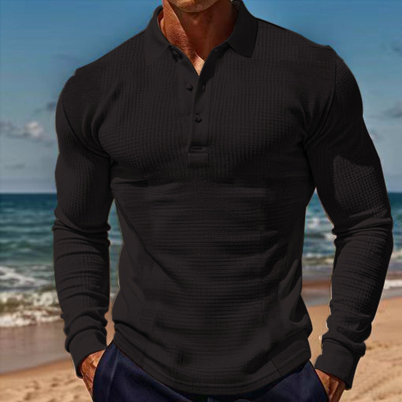 Herren eleganter Langarm-Polo mit Knopfleiste und strukturiertem Design ModeGeist
