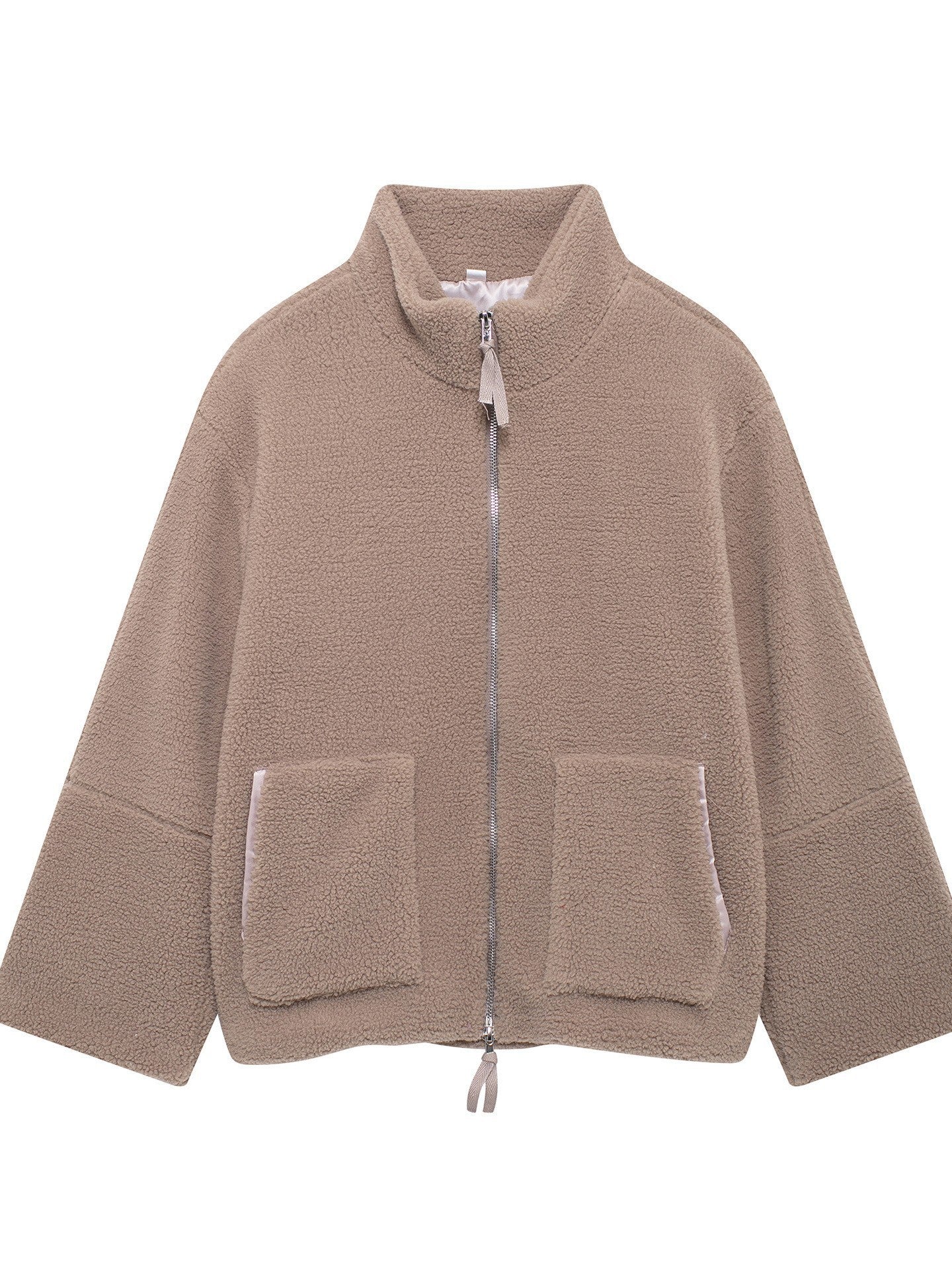 Damen kuschelige Fleecejacke mit hohen Kragen und praktischen Taschen ModeGeist