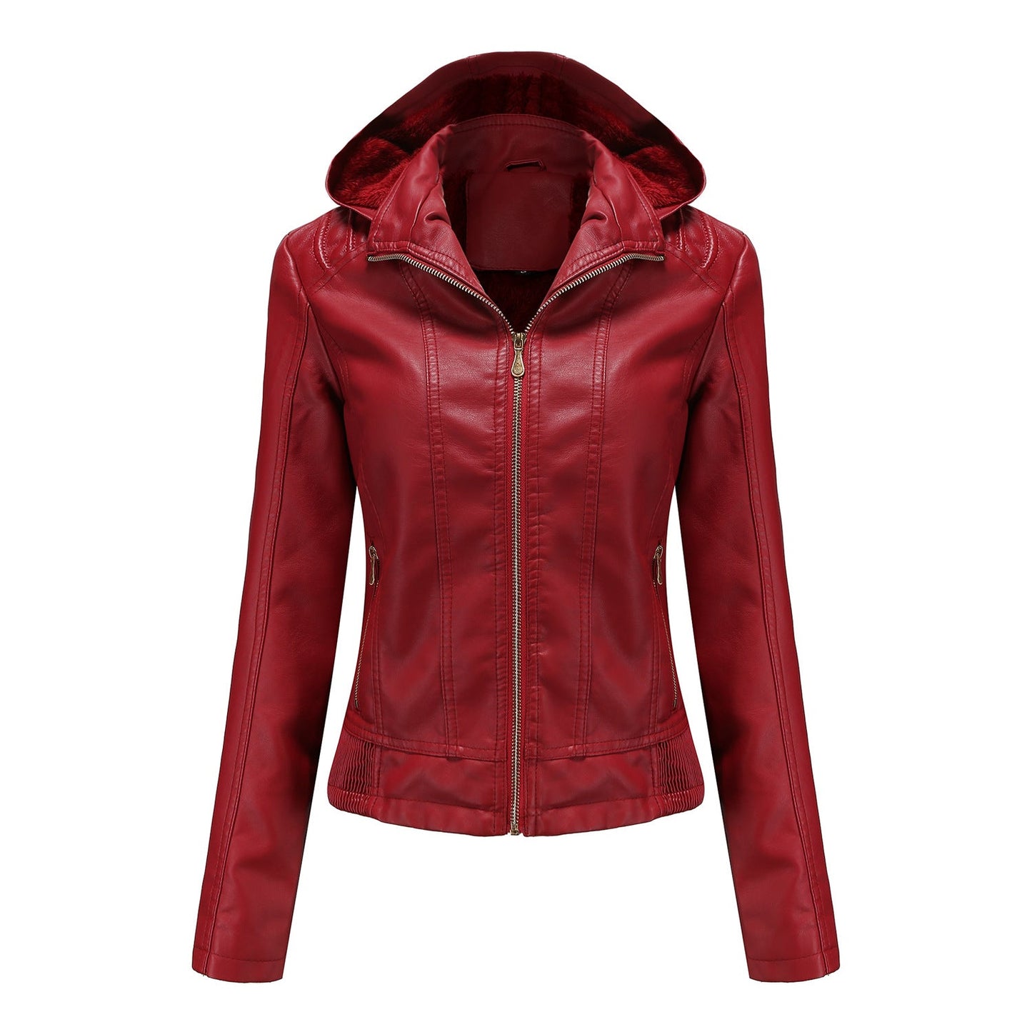 Damen stilvolle Kunstlederjacke mit hochabschließendem Kragen und elastischen Bündchen ModeGeist