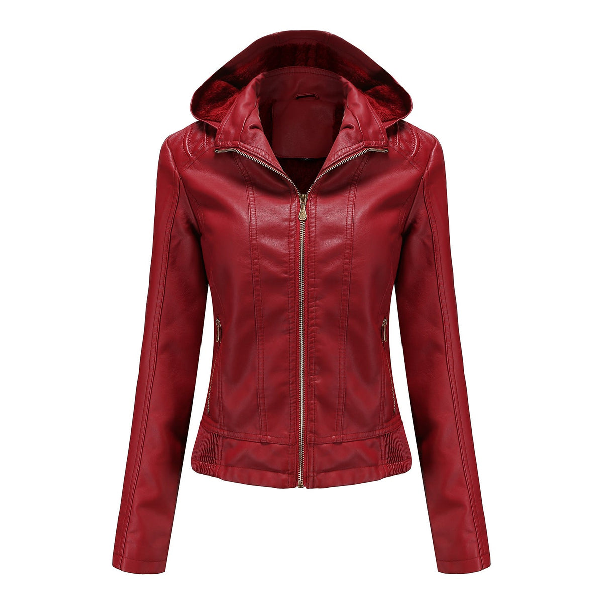 Damen stilvolle Kunstlederjacke mit hochabschließendem Kragen und elastischen Bündchen ModeGeist