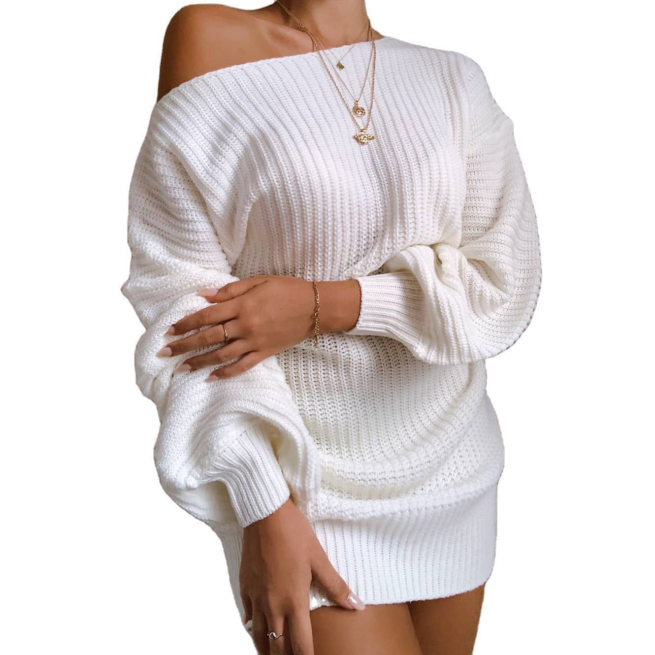 Damen Oversized Strickkleid mit offener Schulter und lässigem Schnitt ModeGeist
