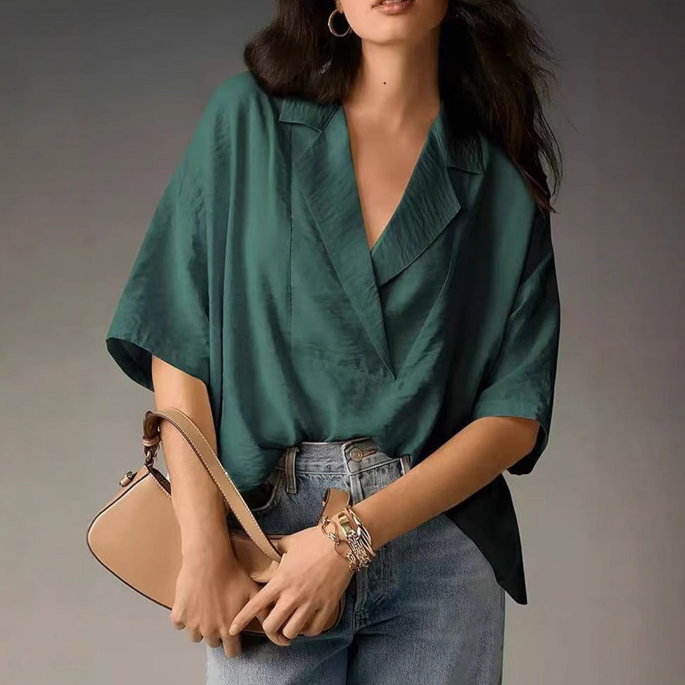 Damen lässige Oversize-Bluse mit modernem Schnitt und V-Ausschnitt ModeGeist