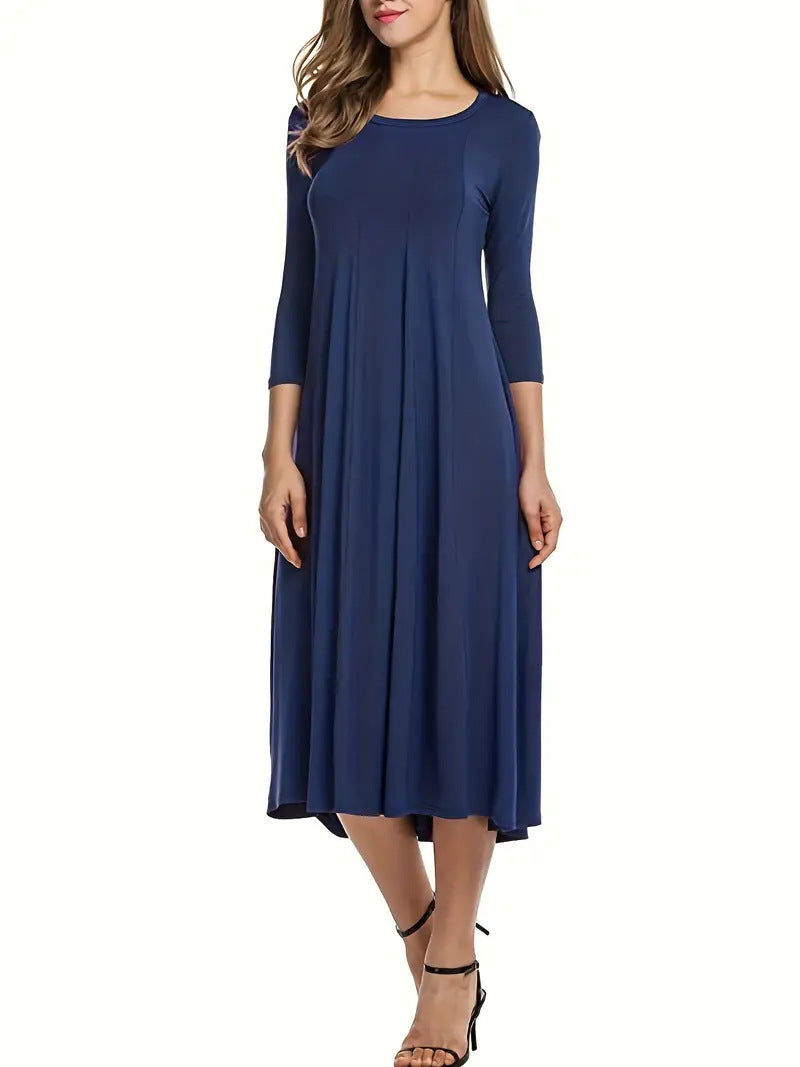 Damen Midi-Kleid mit schmeichelndem Schnitt und 3/4-Ärmeln ModeGeist