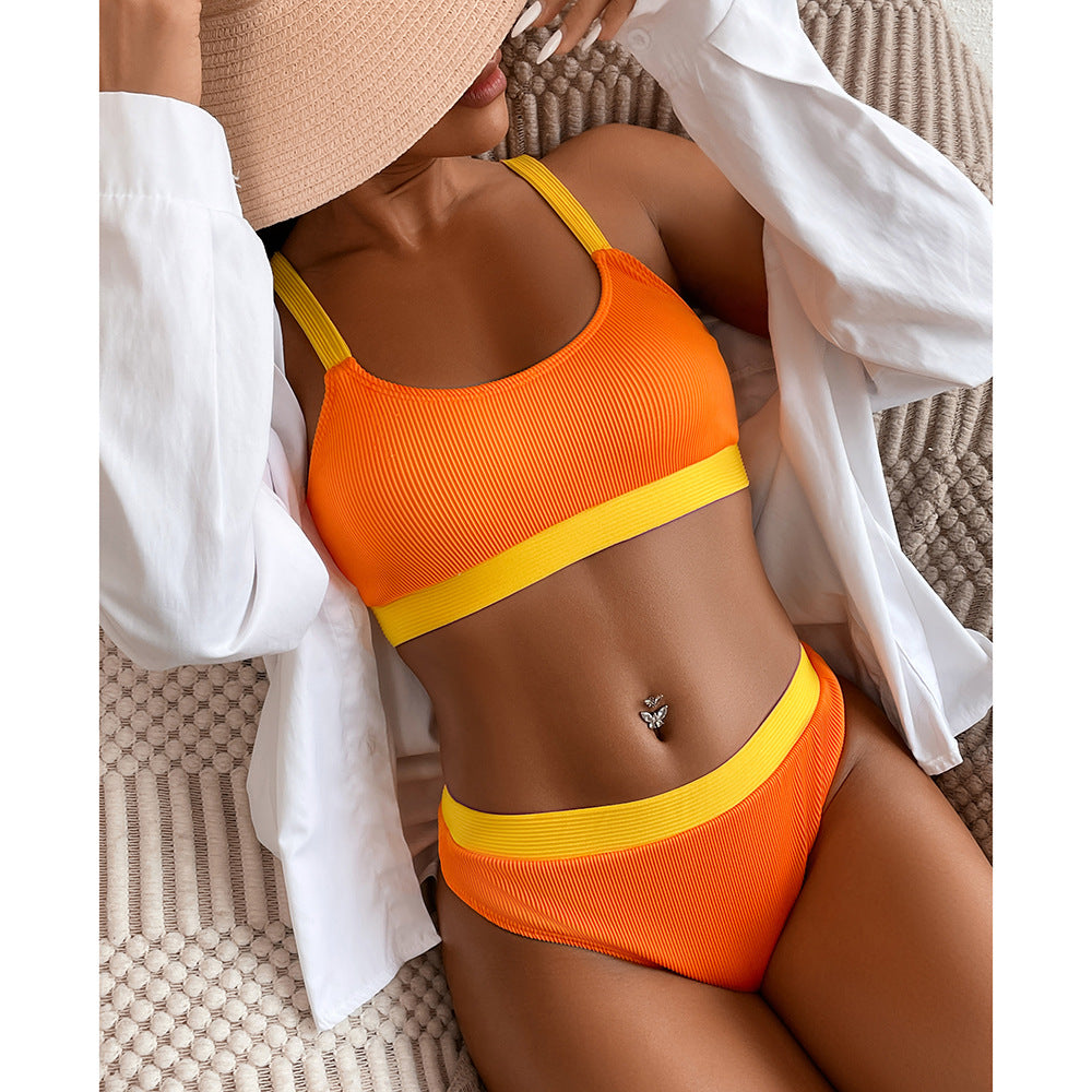 Modisches Damen Bikini-Set mit Destroyed-Effekt, zweifarbig und verstellbaren Trägern