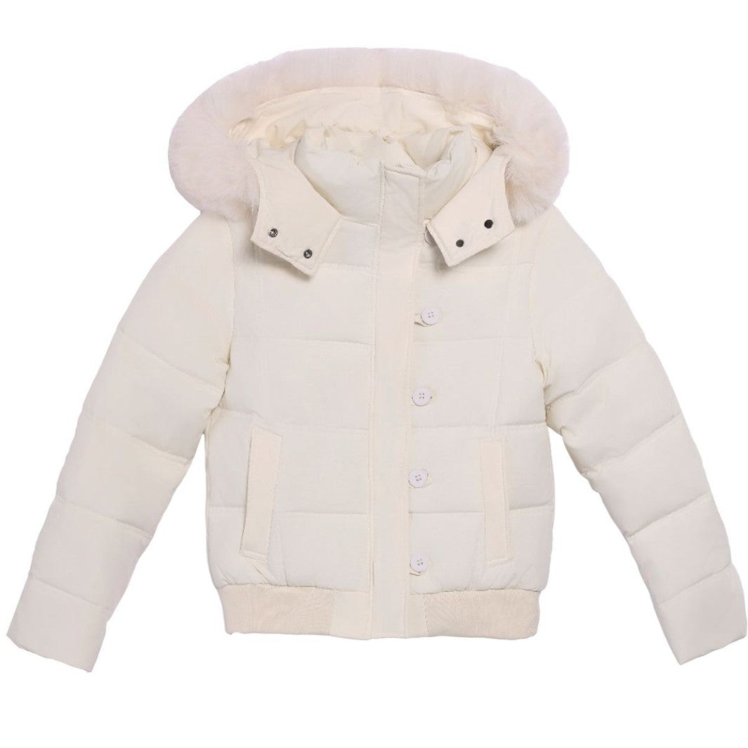 Damen Stylische Jacke mit abnehmbarem Kunstfellkragen und Knopfdetails ModeGeist