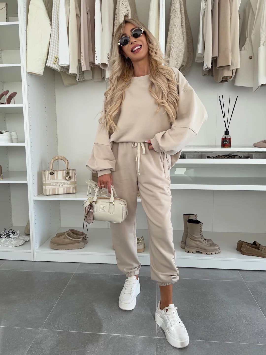 Damen Sportlicher Loungewear-Anzug mit elastischen Bündchen und weitem Schnitt ModeGeist