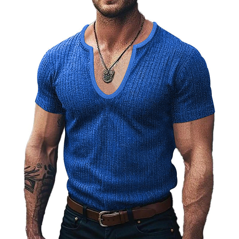 Herren Ribbed V-Ausschnitt T-Shirt ModeGeist