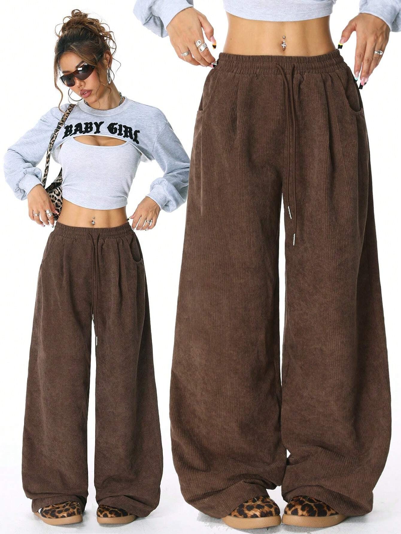 Damen Weite Cord-Hose mit elastischem Bund ModeGeist