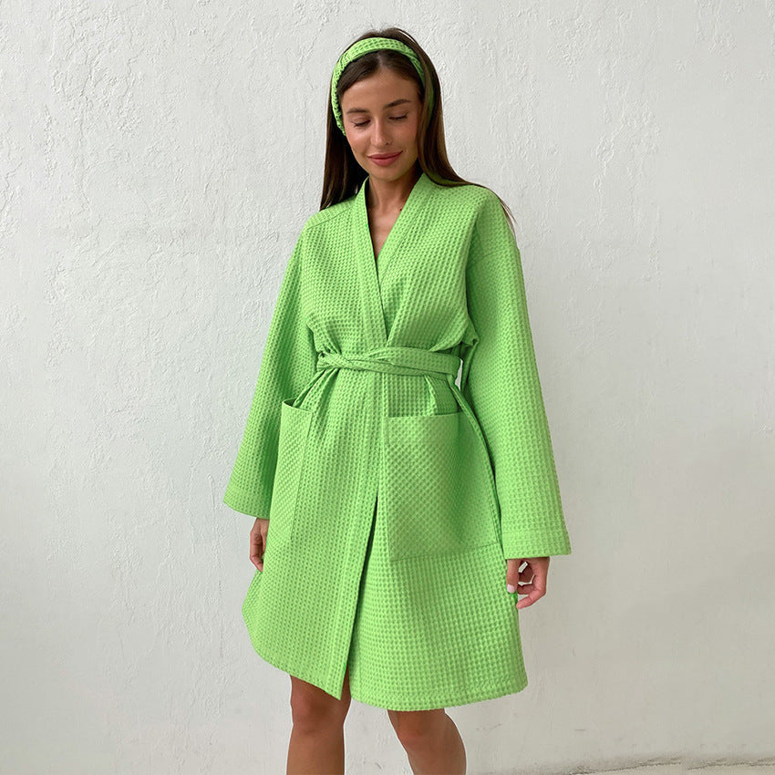 Damen Bademantel aus hochwertigem Baumwollmix mit Gürtel und praktischen Taschen ModeGeist