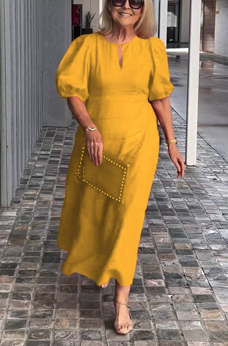 Elegantes Maxikleid für Damen mit Puffärmeln und dekorativem Saum von MODEGEIST