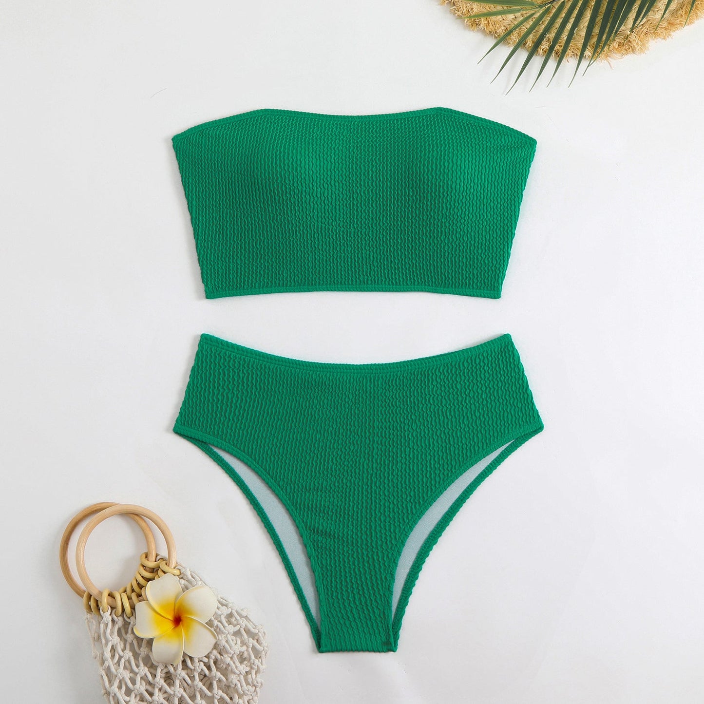 Strukturierter Damen-Bikini mit hohem Bund und Bandeau-Oberteil von MODEGEIST