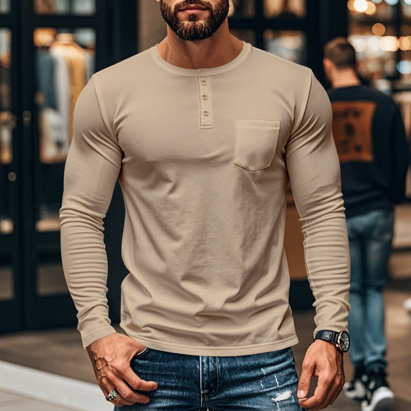 Herren Langarmshirt mit Knopfleiste und Brusttasche ModeGeist