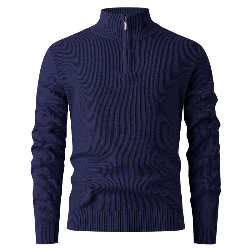 Herren Stehkragenpullover mit modernem Reißverschluss und feinem Rippstrick ModeGeist